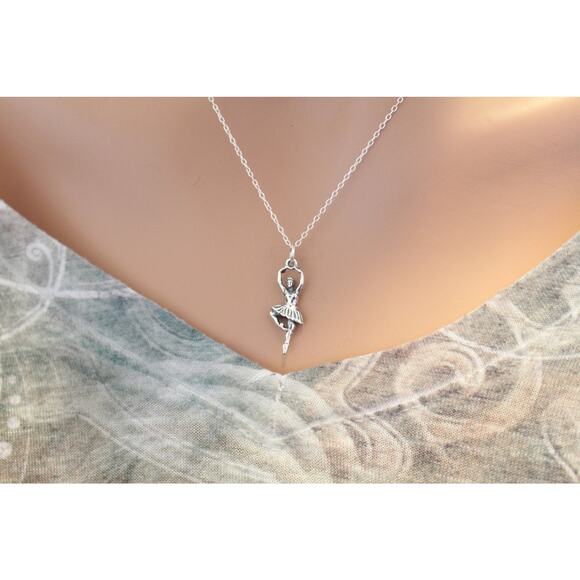 Sterling Silver Ballerina Charm Necklace, Beautiful Ballerina Necklac - Picture 2 of 4